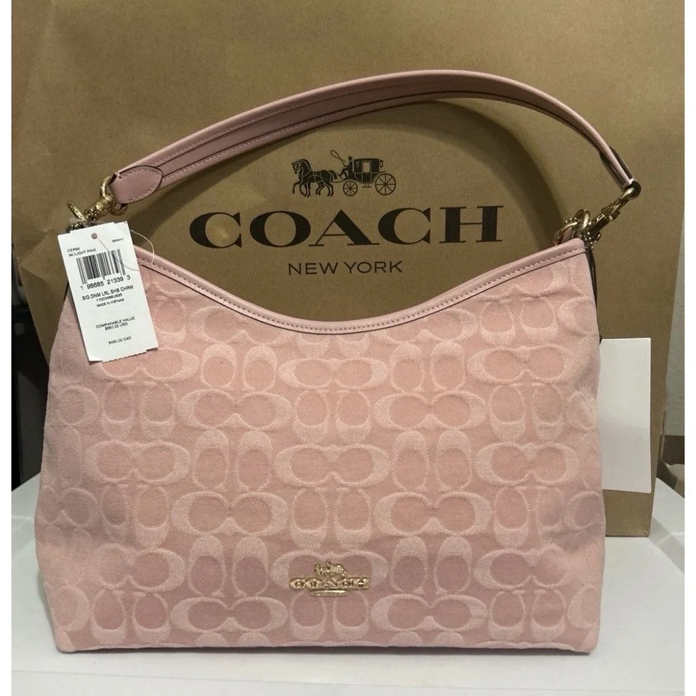 COACH Pink Denim Laurel Shoulder Bag (CER66) Light Pink Ships FAST!